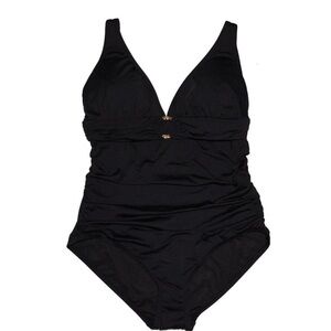 Michael Kors O-Ring Black One-Piece Women's Swimsuit - Classic V-Neck